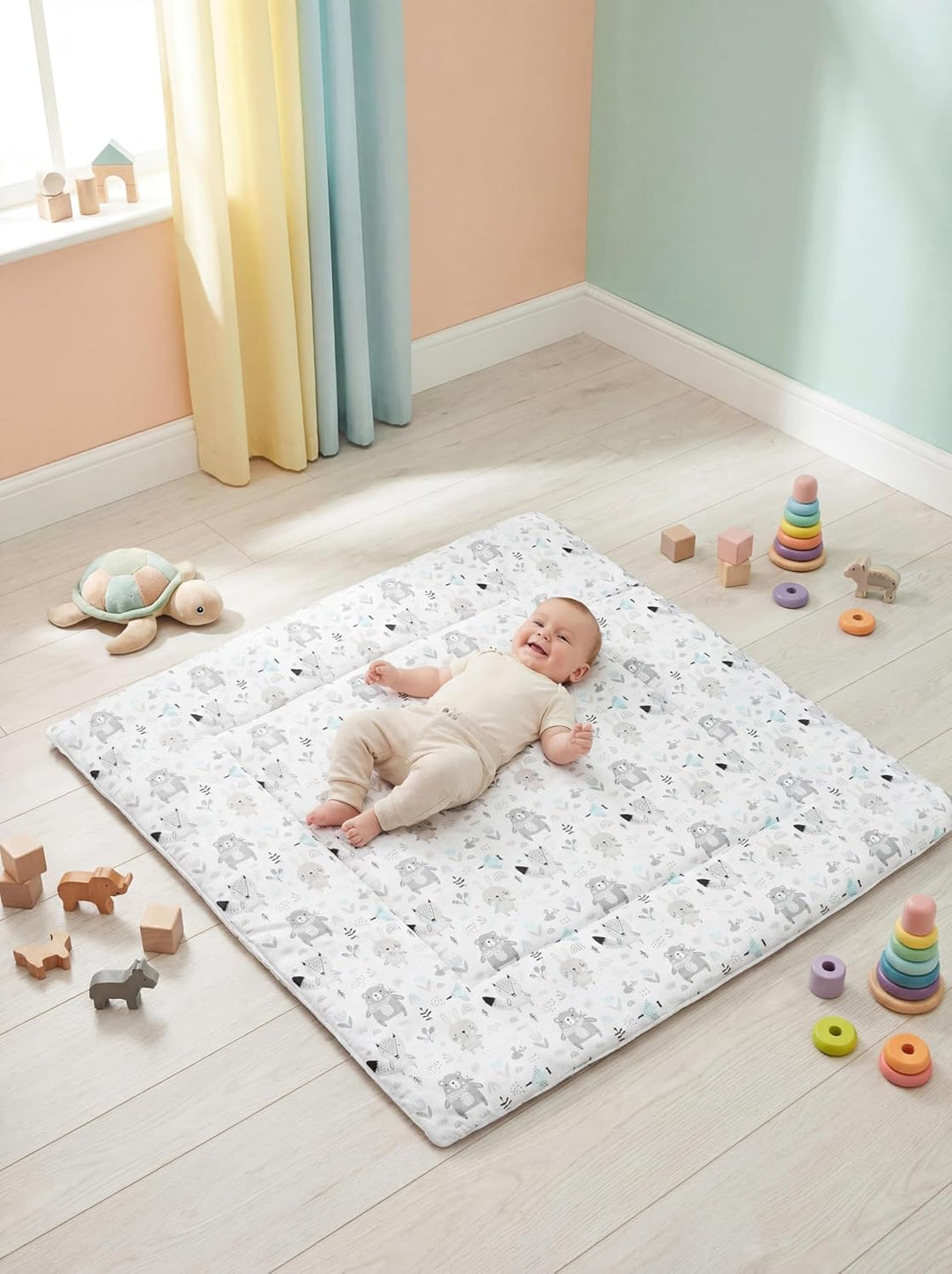 TupTam Baby Spielmatte Kinder Grosse Spieldecke Gepolstert XXL Krabbeldecke 120 x 120 cm Babyzimmer