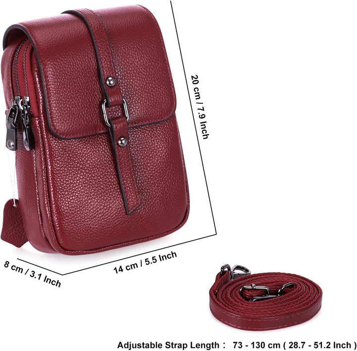 HAWEE Mode Damen Handytasche mit Riemen Echtes Leder Crossbody Handy Umhängetasche Leicht Damen Schu