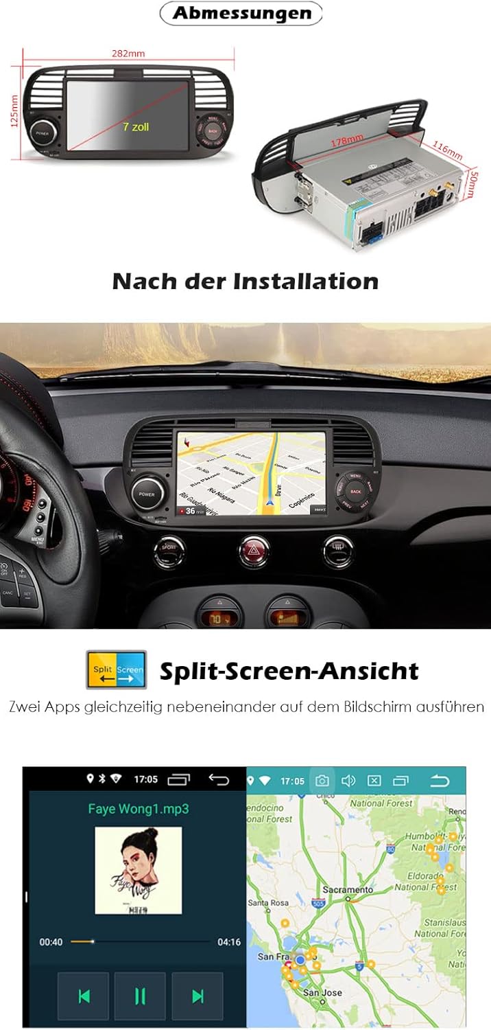 Erisin Android 10 7 Zoll Autoradio Mit GPS Navi für FIAT 500X Auto Multimedia Player Touchscreen Rad