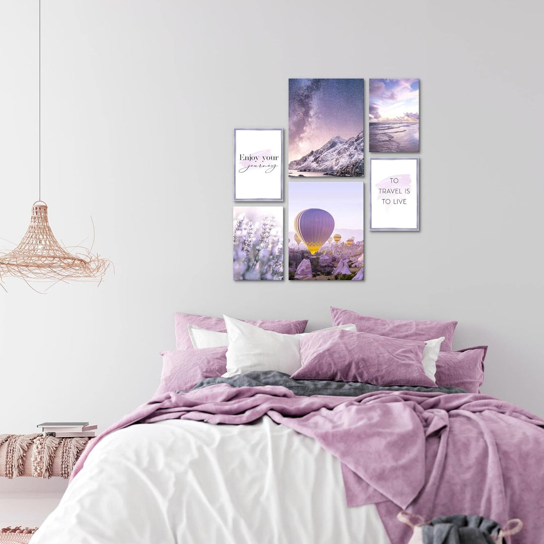 Novart Bilder Set - AUFHÄNGFERTIG - KEIN EXTRA RAHMEN BENÖTIGT - Natur Blumen Modern Violett Lila Ro