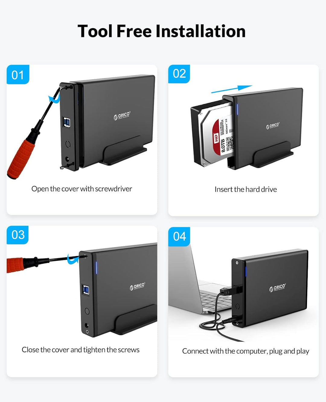 ORICO 3,5 Zoll Externes Festplattengehäuse mit Abnehmbarem Gehäuse USB 3.0 auf SATA 3.0 5Gbps für SA