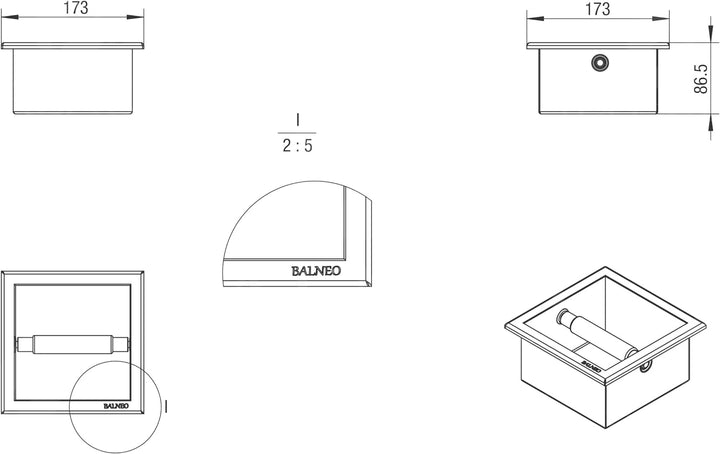 Badland Unterputz Wandnische WC Toilettenpapierhalter Wall Box Paper 1 Schwarz Wandmontage Klopapier