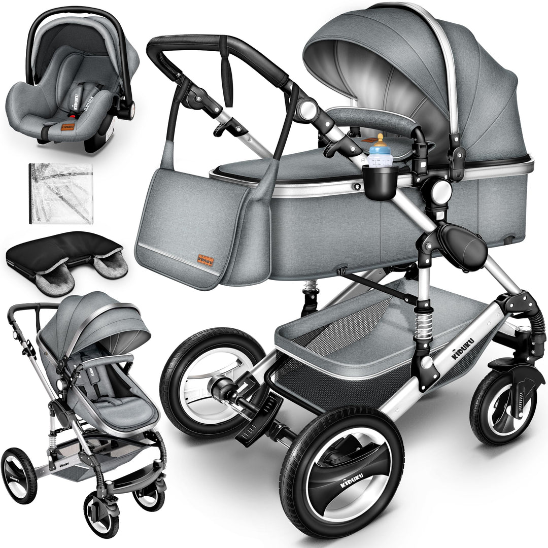 KIDUKU® 3 in 1 Kinderwagen XXL Komplettset | Kombikinderwagen Set inkl. Babywanne Buggy Sportsitz &amp;