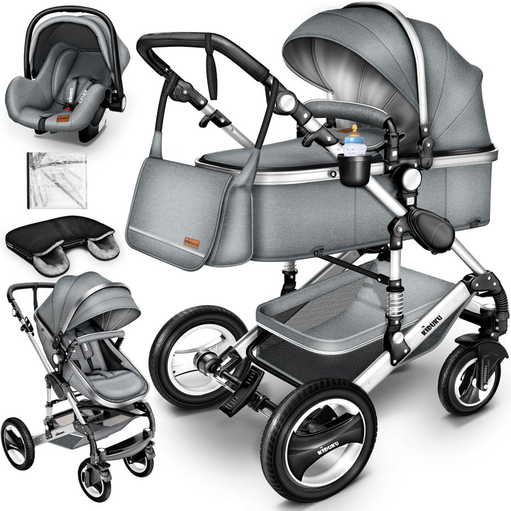 KIDUKU® 3 in 1 Kinderwagen XXL Komplettset | Kombikinderwagen Set inkl. Babywanne Buggy Sportsitz &amp;