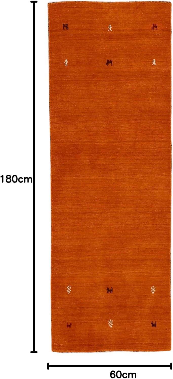 carpetfine Wollteppich Gabbeh Uni Läufer Orange 60x180 cm | Moderner Teppich für Wohn- und Schlafzim