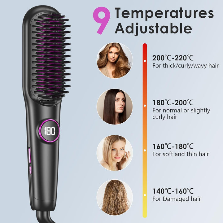 Glättbürste Keramik, Professioneller Glätteisen & Haarbürste, Haarglätter Bürste 9 Temperaturen, Ion