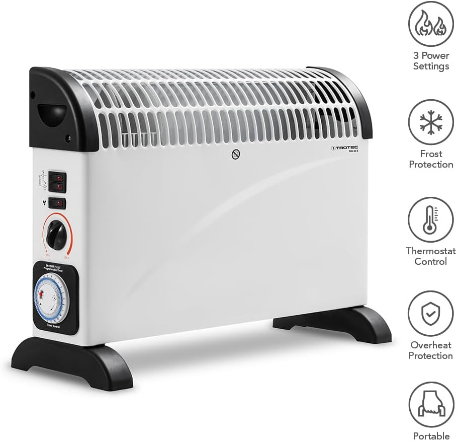 TROTEC Konvektor Heizung TCH 22 E – Heizleistung 750 W / 1250 W / 2000 W – Elektro Heizkörper mit Ti