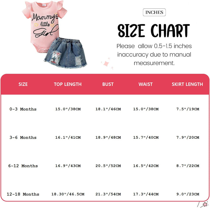 Vestiti Set per Neonata Manica Corta/Lunga Stampa a Lettere Tutina a Coste +Gonna in Denim Abbigliam