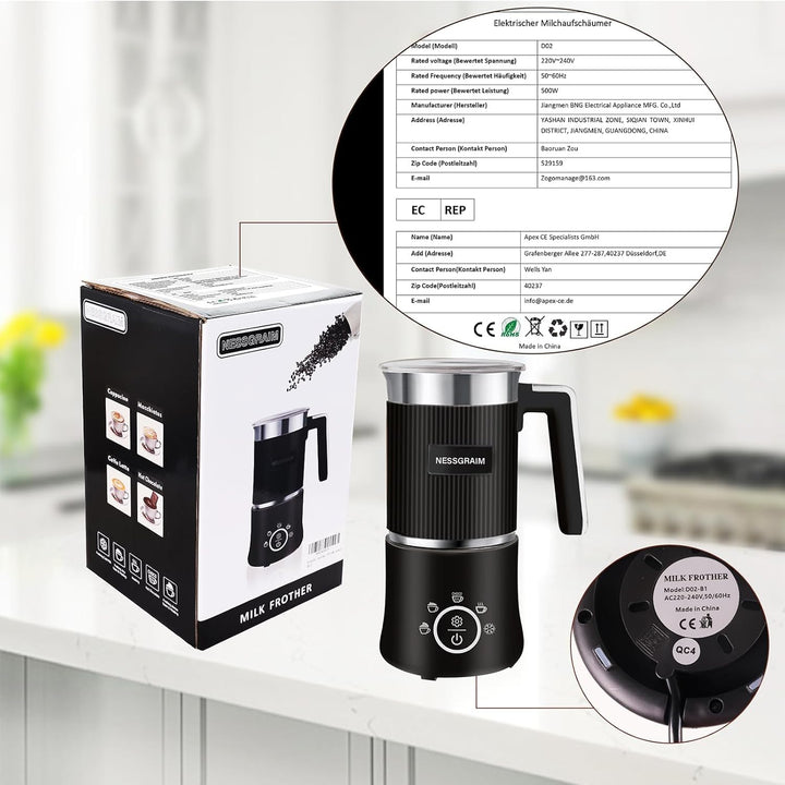 Milchaufschäumer Elektrisch 5-in-1, Milchschäumer Spülmaschinenfest mit Kakao Funktion für heisser S
