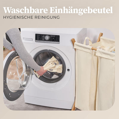 Hennez Wäschesammler XXL - Wäschekorb 3 Fächer - Wäschesortierer Wäschebox - Holz - Wäschetrenner Be
