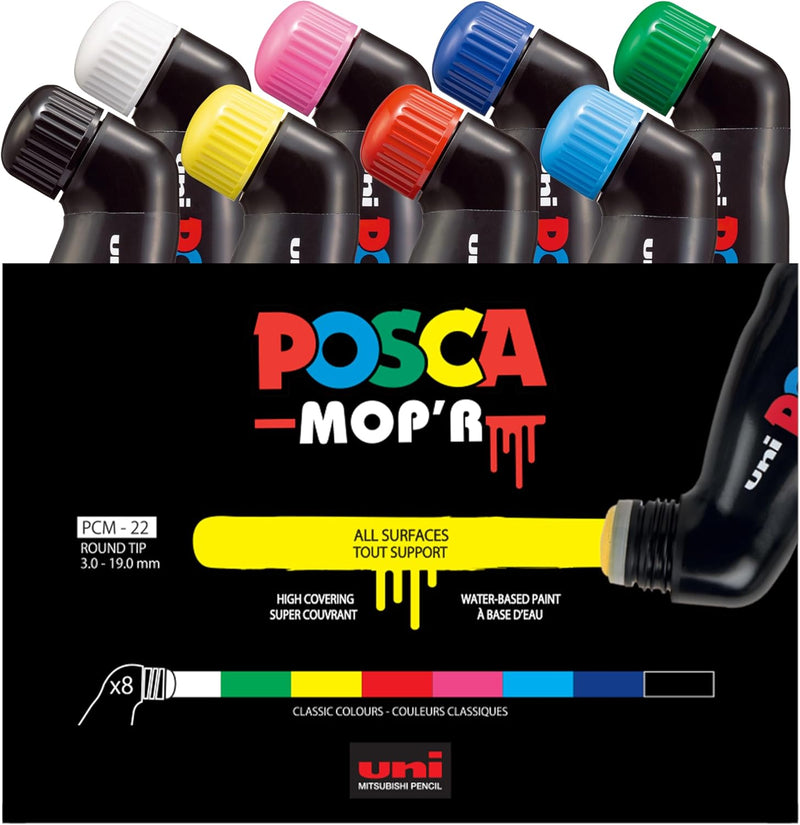 POSCA uni-ball 183208 - POSCA Marker MOP´R PCM-22, 8er Set, runde Stempelspitze 3 - 19 mm, ergonomis