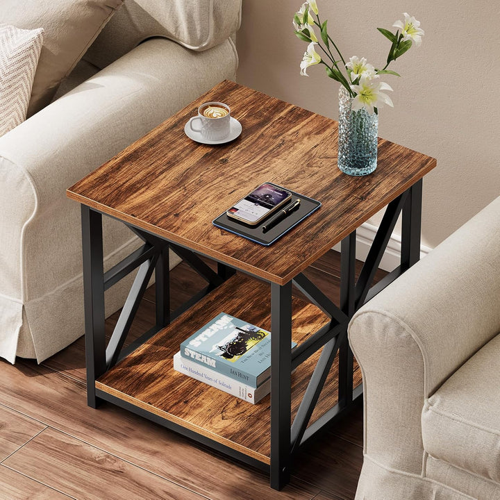 GreenForest Beistelltisch mit 2-stufigem Ablagefach, 50 cm quadratischer Wohnzimmertisch, praktische