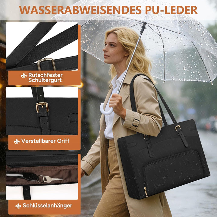 RAINSMORE Arbeitstasche Damen mit Isolierted Kühlfach Shopper Damen Schwarz, Schwarz
