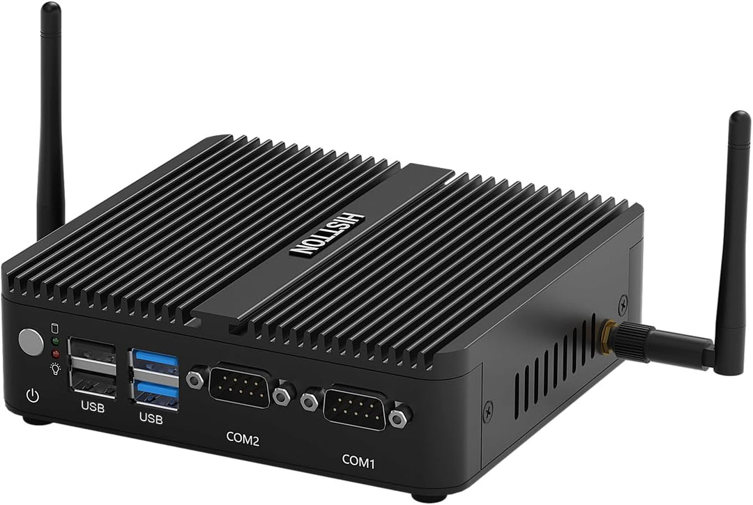 HISTTON Mini PC Lüfterlos Celeron J4125, DDR4 8GB RAM 128GB SSD, Industrie PC mit 2 RS232 COM, Dual