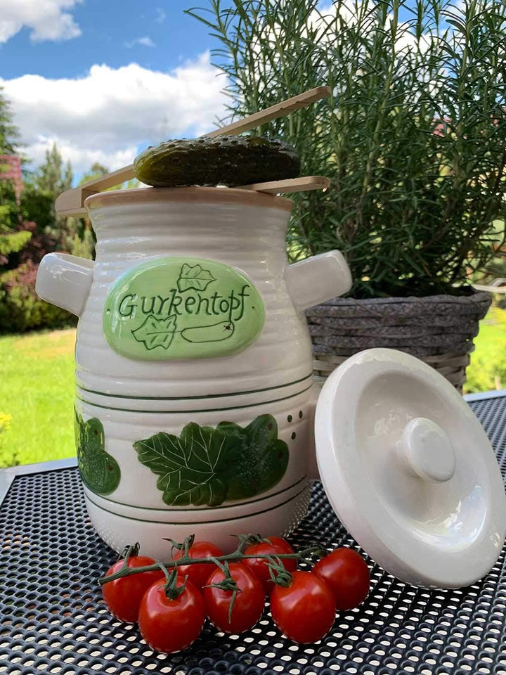 Keramik Gurkentopf 4 Liter mit Zange und Deckel