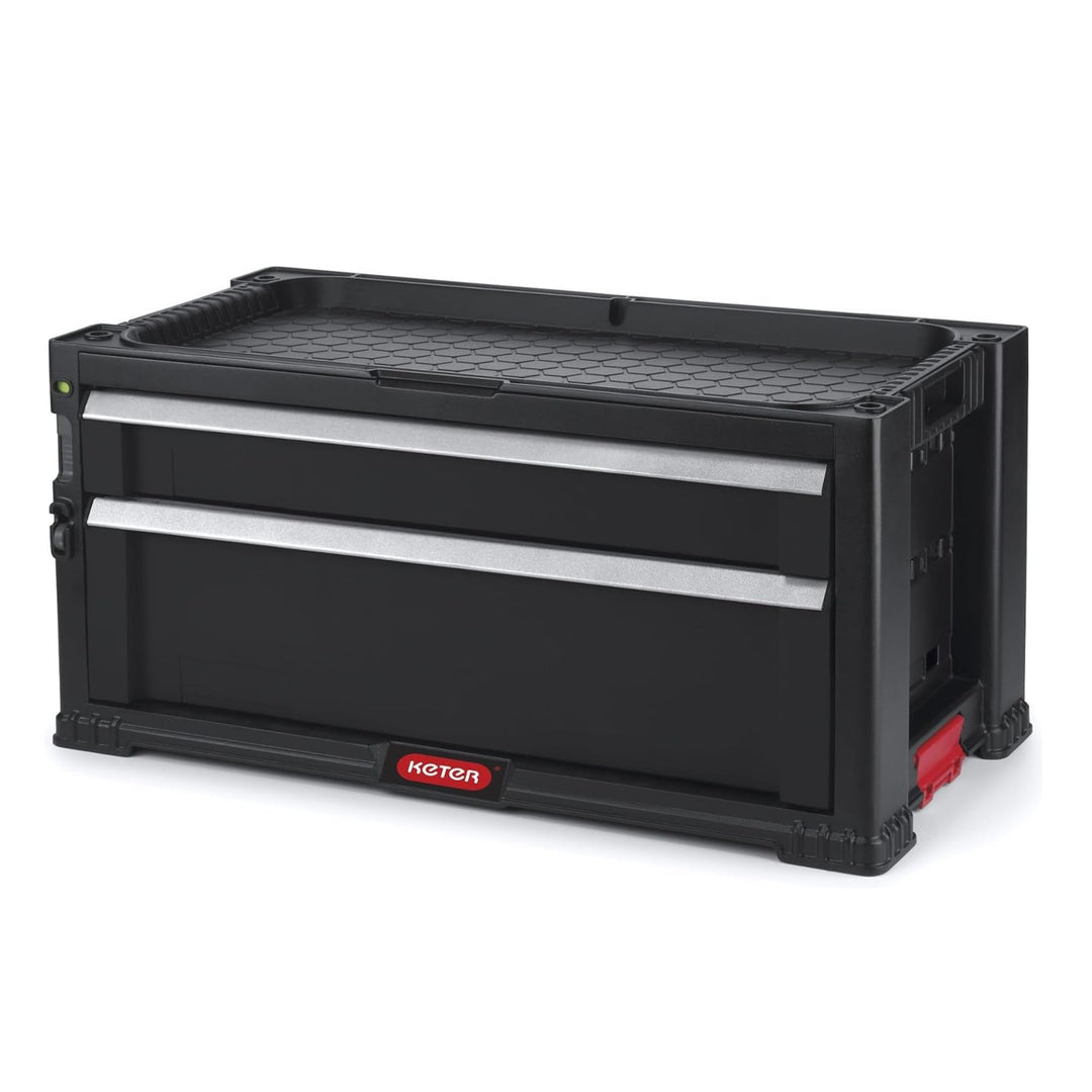 KETER Aufsatz mit 2 Schubladen für Werkzeugwagen, Modul, schwarz, 56,2 x 28,9 x 26,2 cm Modul 2 Schu