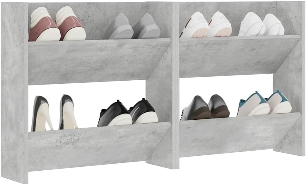 2 Stück 60x18x60 cm Wand Schuhschrank mit 2 Kippböden Schuhregal Schmal Betongrau Schuhbank Shoe Rac