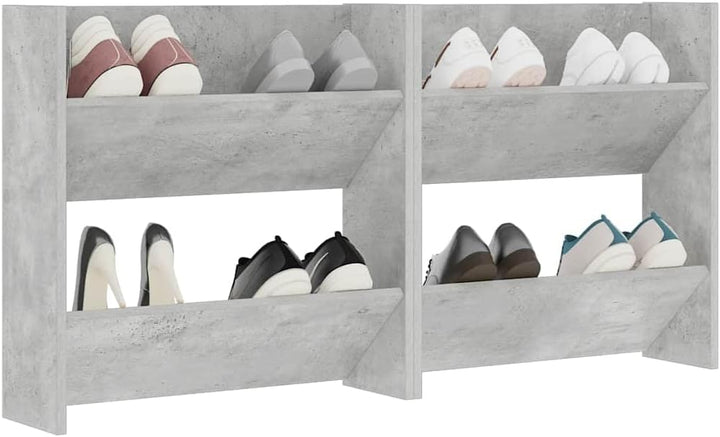 2 Stück 60x18x60 cm Wand Schuhschrank mit 2 Kippböden Schuhregal Schmal Betongrau Schuhbank Shoe Rac