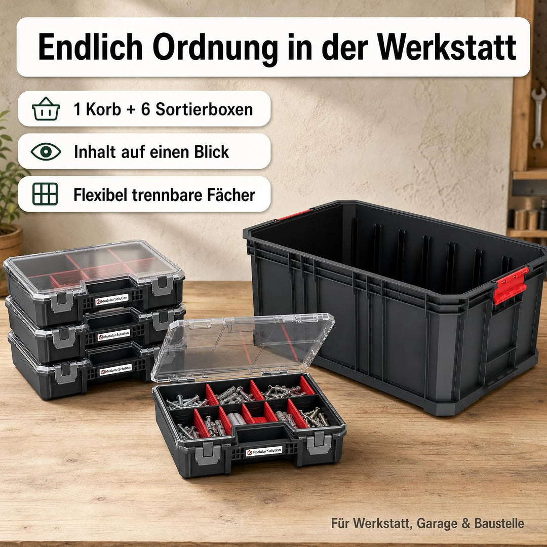 Sortimentskasten Set 7-tlg., Kleinteilemagazin mit Trennwänden
