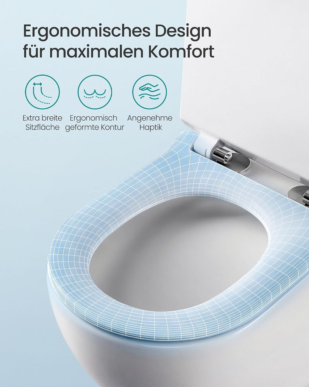 SONGMICS Toilettendeckel, kurze D-Form, WC-Sitz mit Absenkautomatik, Toilettensitz schnell abnehmbar