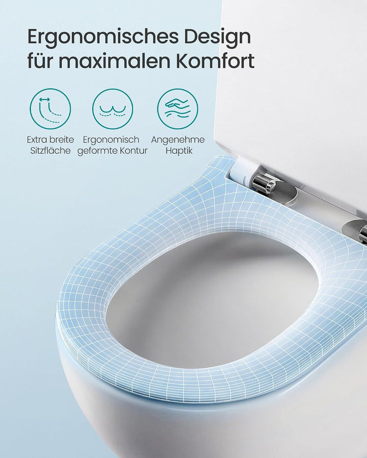 SONGMICS Toilettendeckel, kurze D-Form, WC-Sitz mit Absenkautomatik, Toilettensitz schnell abnehmbar