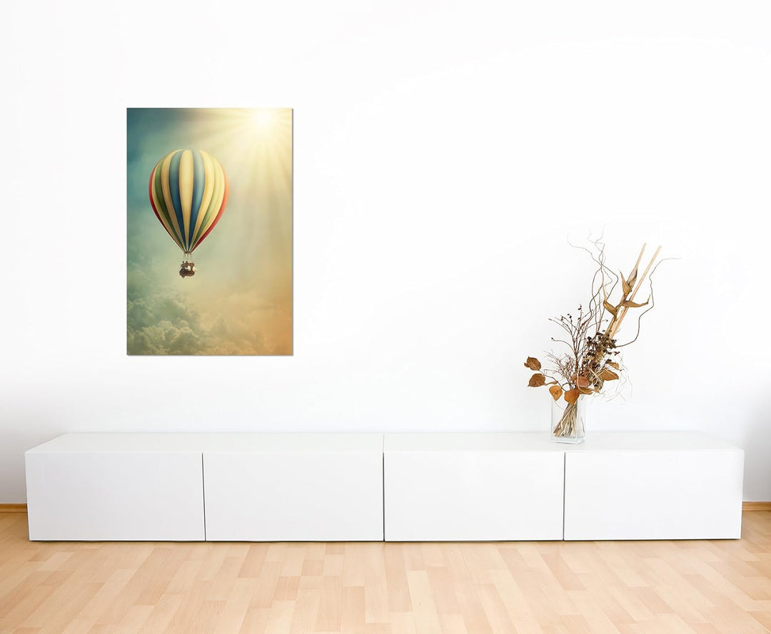 Paul Sinus Art 120x80cm - WANDBILD Heissluftballon Himmel Sonne Wolken - Leinwandbild auf Keilrahmen