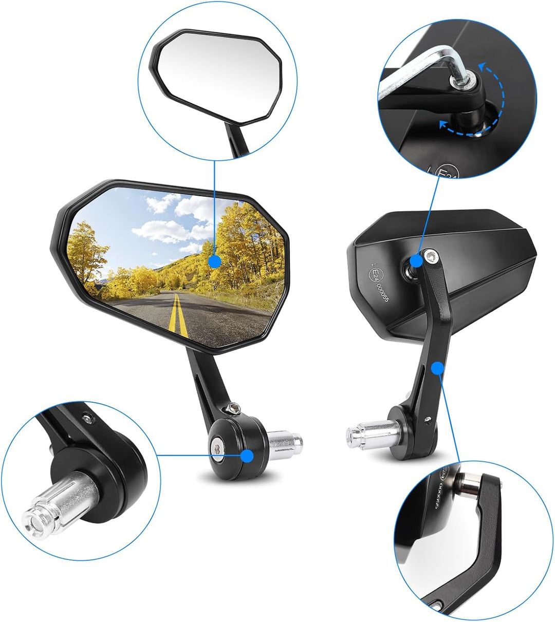 SUPAREE Motorrad Spiegel Universal Motorrad Rückspiegel Motorrad Spiegel e-geprüft 360°Drehbar mit R