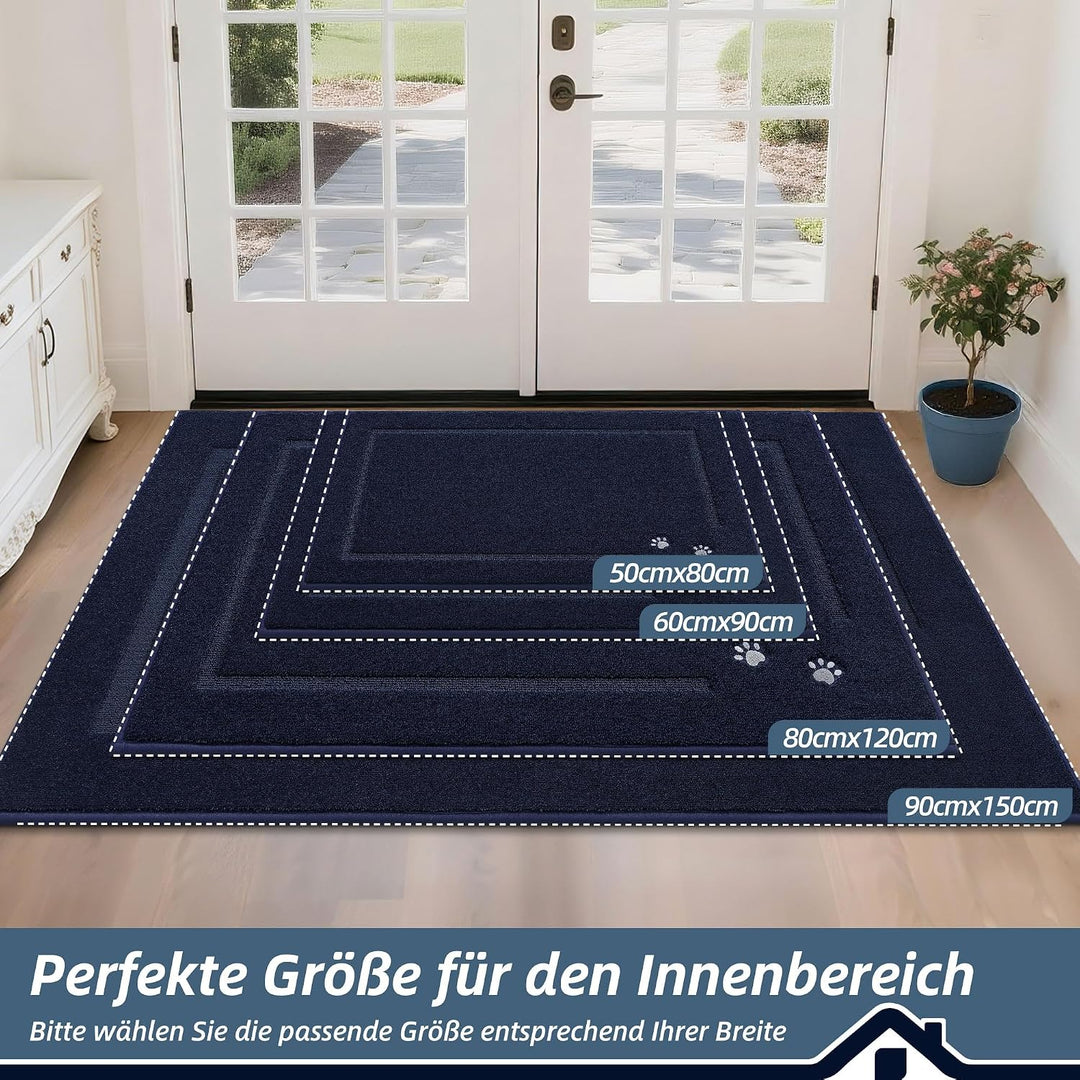 BEQHAUSE Schmutzfangmatte, rutschfest, Schmutzfangend, Marineblau, 90x150cm | Waschbar Eingang Fussm