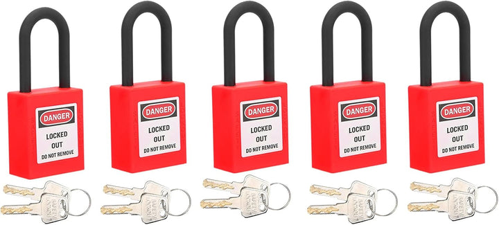Lockout Vorhängeschloss, 5 Stück Nylon Staubdicht Sicherheits Vorhängeschloss mit 10 Schlüssel, 38mm