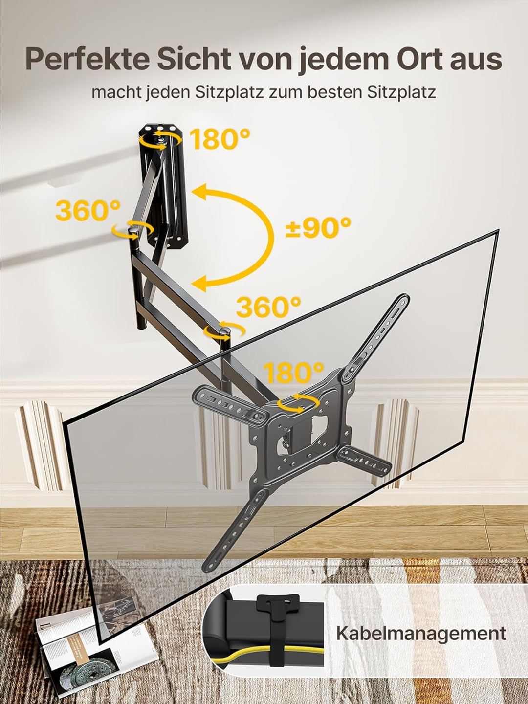 monTEK Lang Arm 946mm TV Wandhalterung für 23-65 Zoll Fernseher, ausziehbare TV Halterung schwenkbar