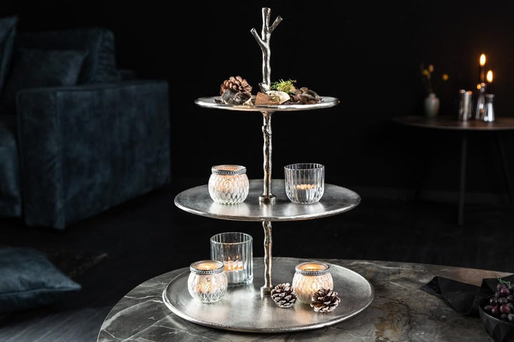 Riess Ambiente Elegante Etagere Abstract 48cm Aluminium Silber mit DREI Etagen Servierständer Obstsc
