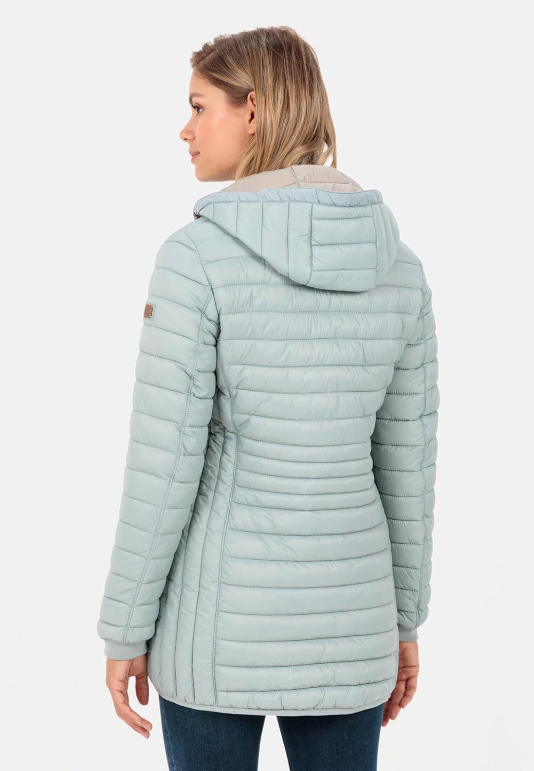 camel active Damen Leichter Wasserabweisende Steppmantel mit Abnehmbarer Kapuze Jacket 34 Blau-grau,