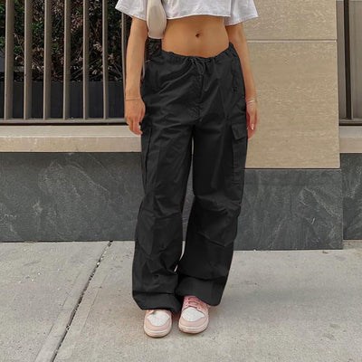 FYMNSI Damen Cargo Hose Cargohose Baggy Hose y2k Track Pants Niedrige Taille Locker Lange Hosen Stre