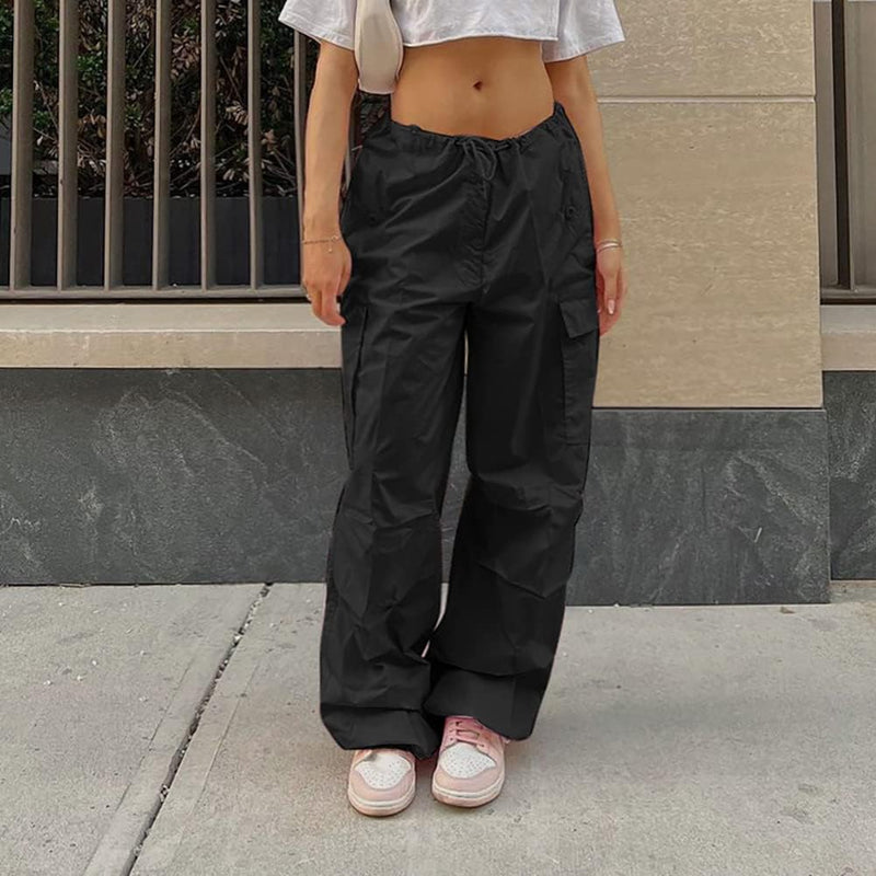 FYMNSI Damen Cargo Hose Cargohose Baggy Hose y2k Track Pants Niedrige Taille Locker Lange Hosen Stre