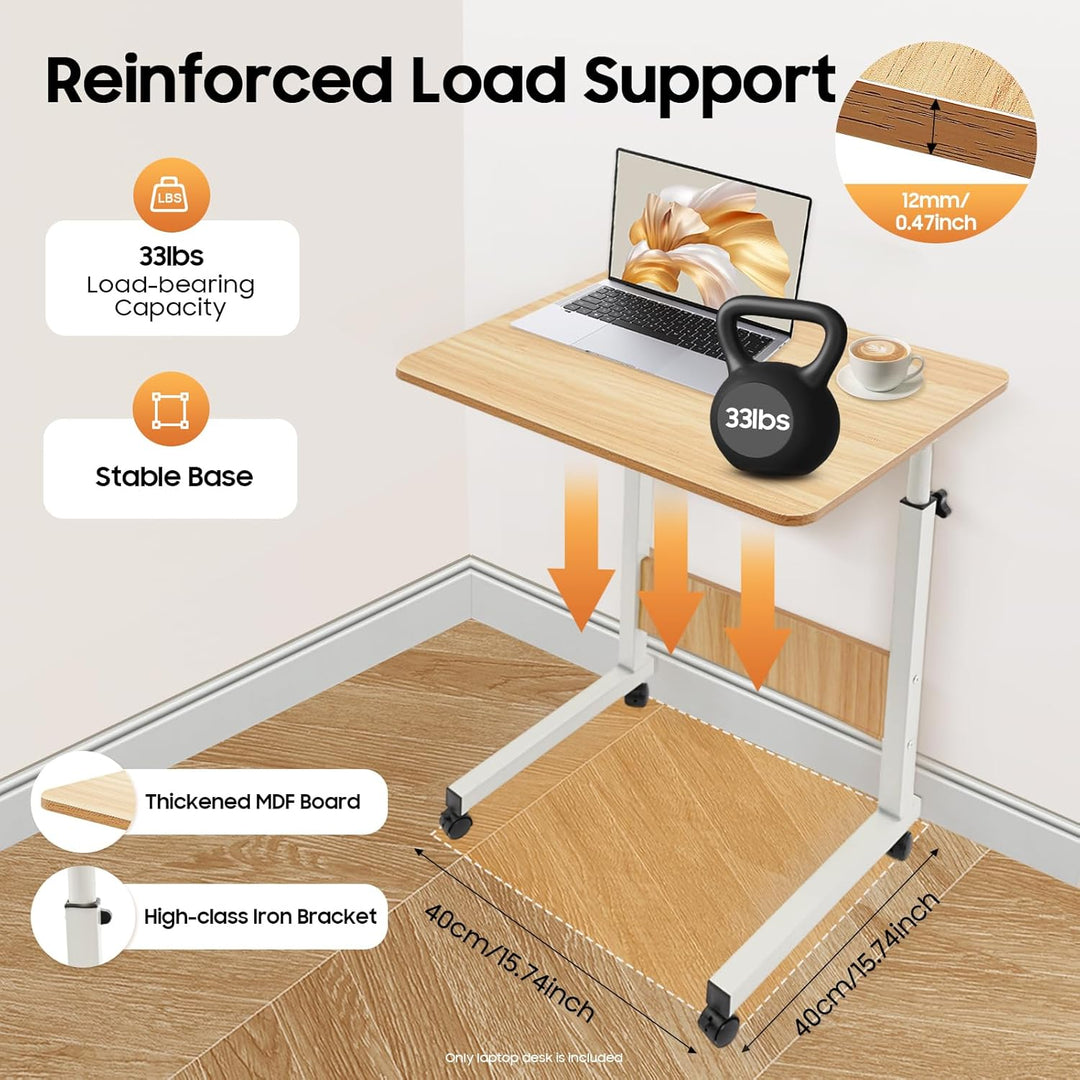 SHZICMY Beistelltisch, C-Form Sofatisch mit Rollen 70-90cm Höhenverstellbar mobiler Kaffeetisch Lapt