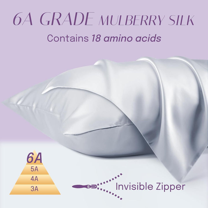 OLESILK Seide Kissenbezug Kissenhülle Haar- und Hautpflege mit Reissverschluss 16 Momme 1 Stück Silb