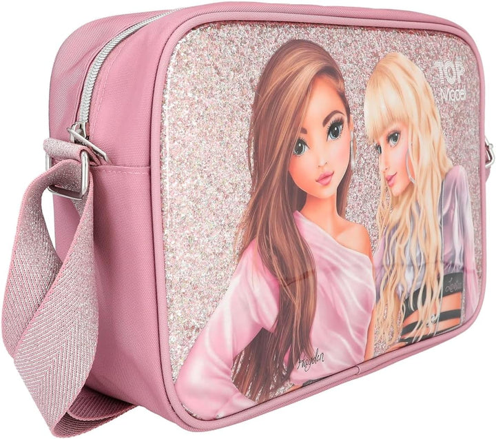 Depesche 12528 TOPModel Glitter Queen - Umhängetasche in Rosa, Tasche mit Reissverschluss und längen
