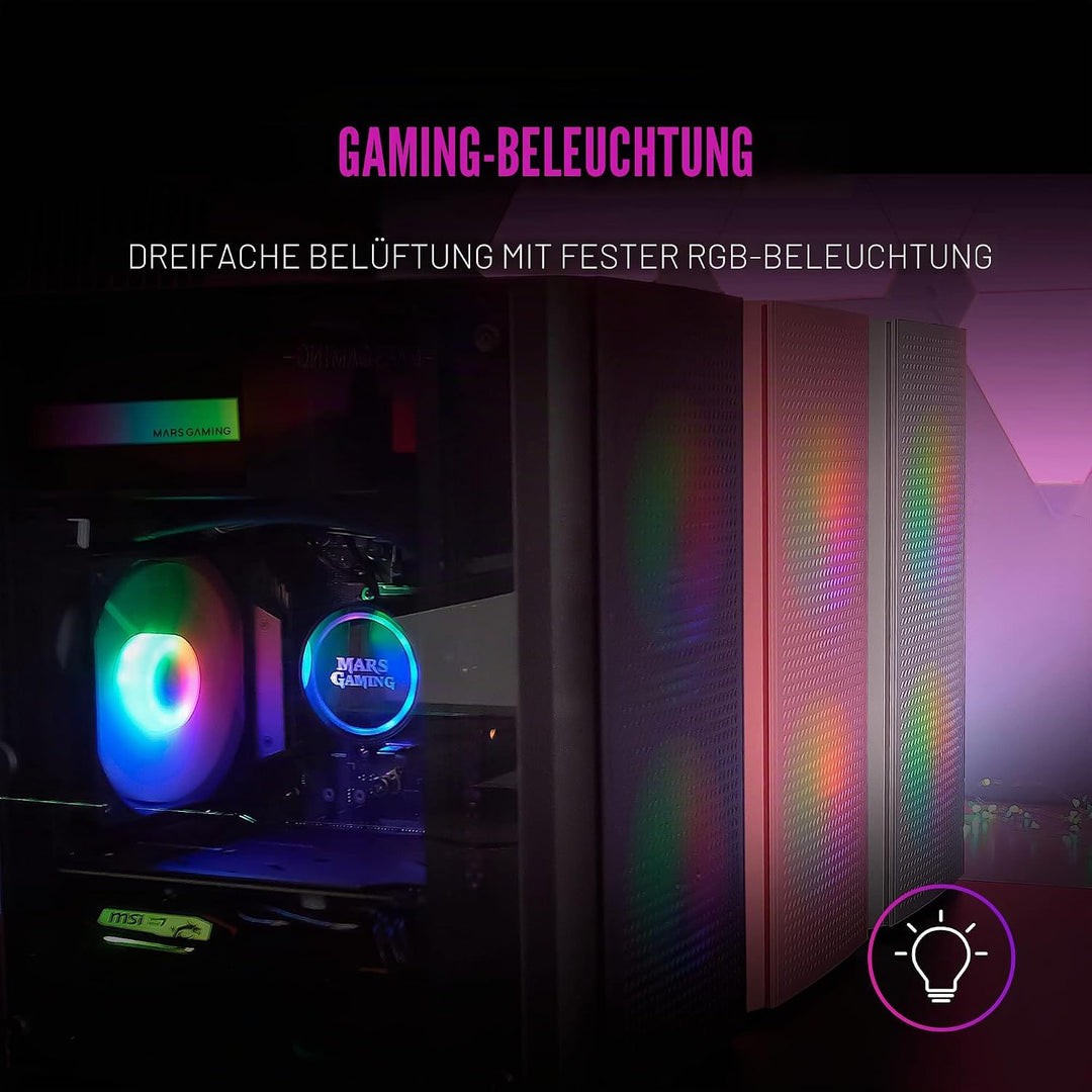 Mars Gaming MC300W Weiss, MicroATX PC Gehäuse, Gehärtetes Glas, Mesh Front, 3xFRGB Lüfter, MC300W