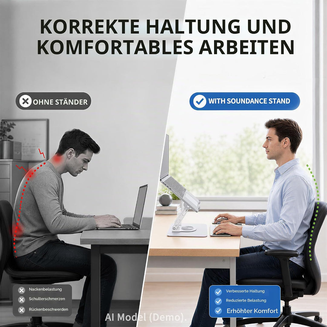SOUNDANCE Laptopständer mit 360° drehbarer Basis, Ergonomische Computererhöhung für Schreibtisch, Ei
