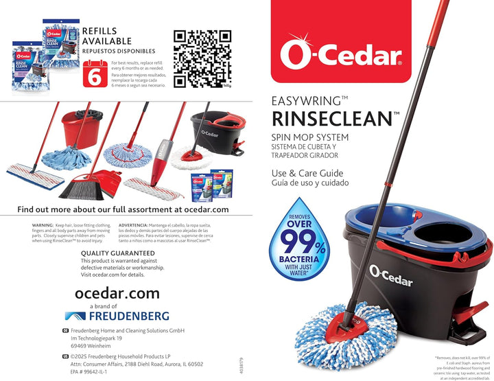 O-Cedar Refills EasyWring Mikrofaser-Drehmopp, Bodenreinigungssystem mit 2 zusätzlichen, Plastik, Ri
