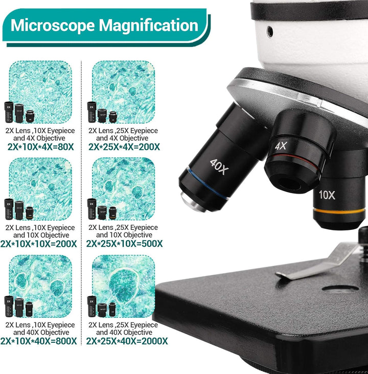 Mikroskop für Kinder mit Objektträger Set, Dual-LED-Beleuchtung,Professionelle Microscope für Schull
