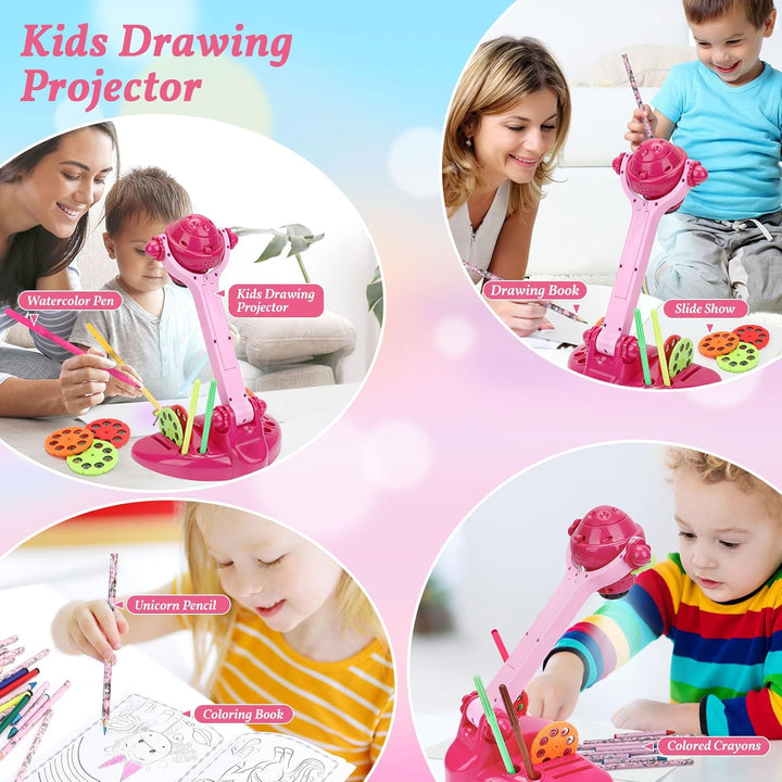 Rose Mädchen Geschenke Zeichenprojektor für Kinder mit 72 Motiven Mädchen Spielzeug Kinder Projektor