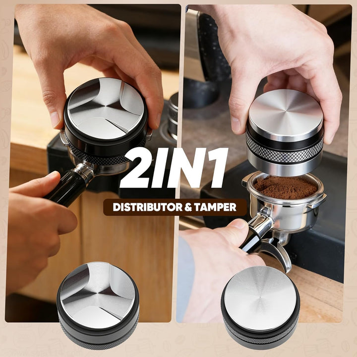 51 mm Barista Espresso Zubehör Set, 5-in-1 Siebträger-Set mit Kaffeeverteiler, Tamper & Leveler, WDT