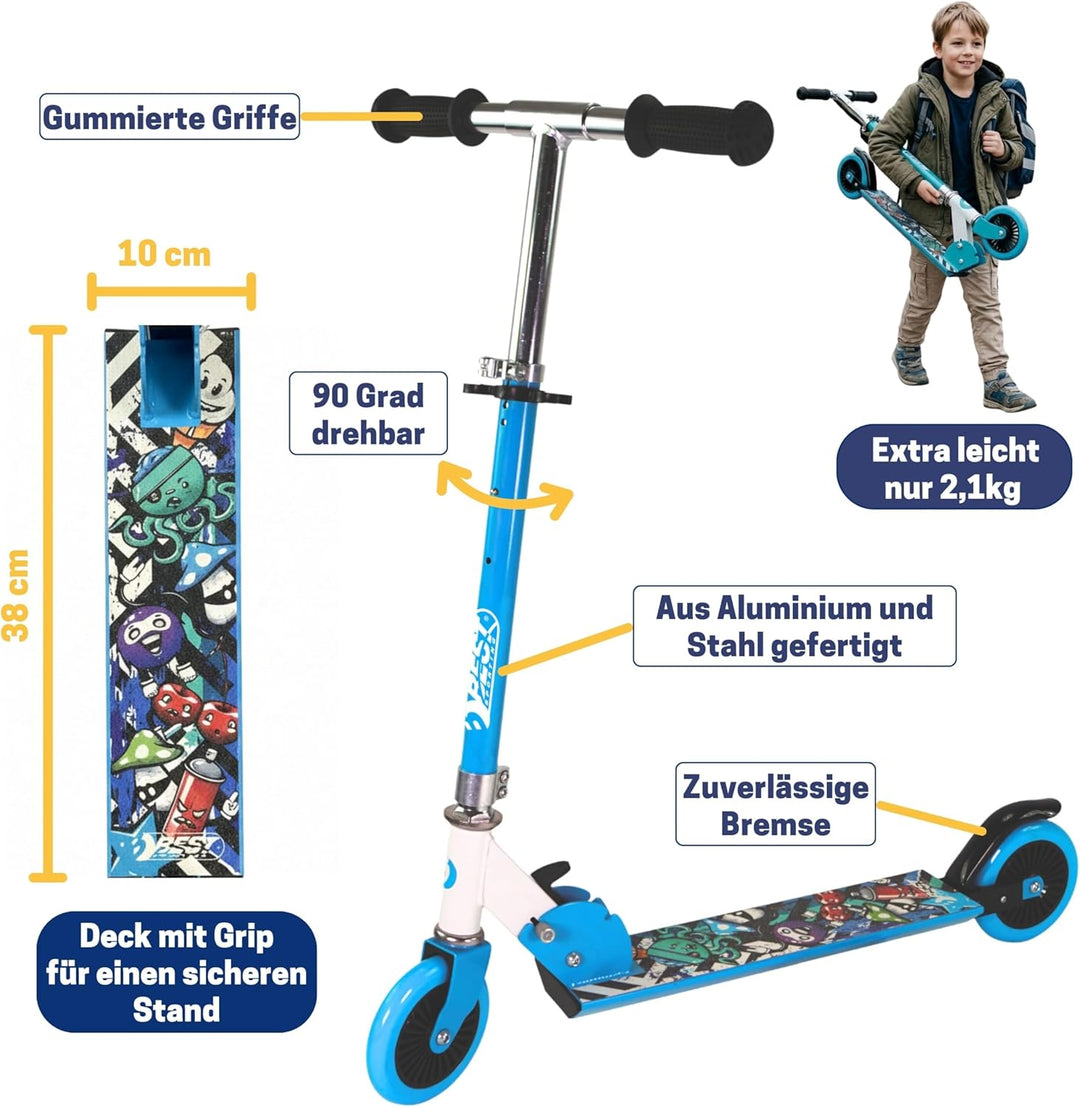 Best Sporting Scooter Kinder I klappbarer Tretroller I pink-weiss oder blau/schwarz I hochwertiger C