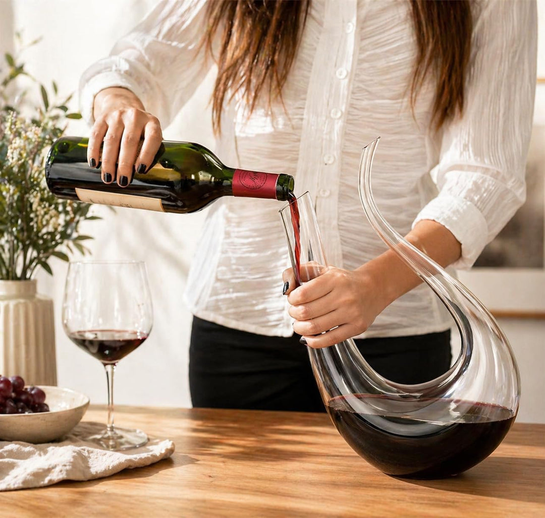 Weinkaraffe, 100 % bleifrei, U-förmig, Kristall, Weinkaraffe, rot, mundgeblasen, 1,5 l