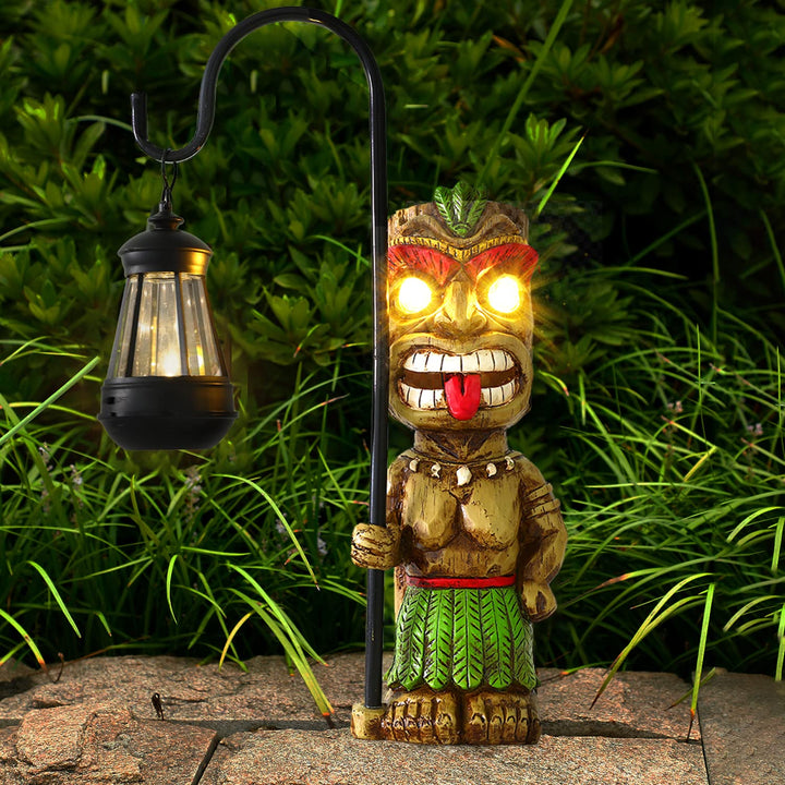 MIBUNG Verbesserte Tiki Dekor Gartenstatue, Grosse Tiki Figur mit Solar Laterne Lichter, Hawaiian Tr