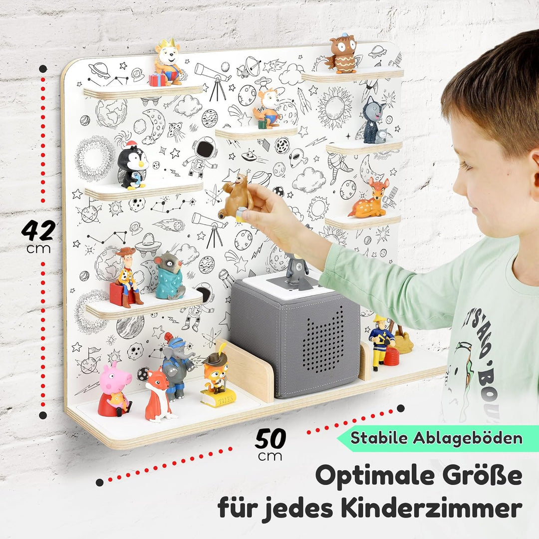 stadtecken Holzregal für Musikbox I Geeignet für die Toniebox und ca. 50 Tonies I Perfekte Tonie Auf