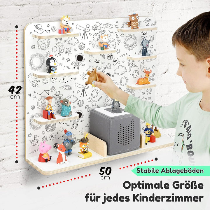stadtecken Holzregal für Musikbox I Geeignet für die Toniebox und ca. 50 Tonies I Perfekte Tonie Auf