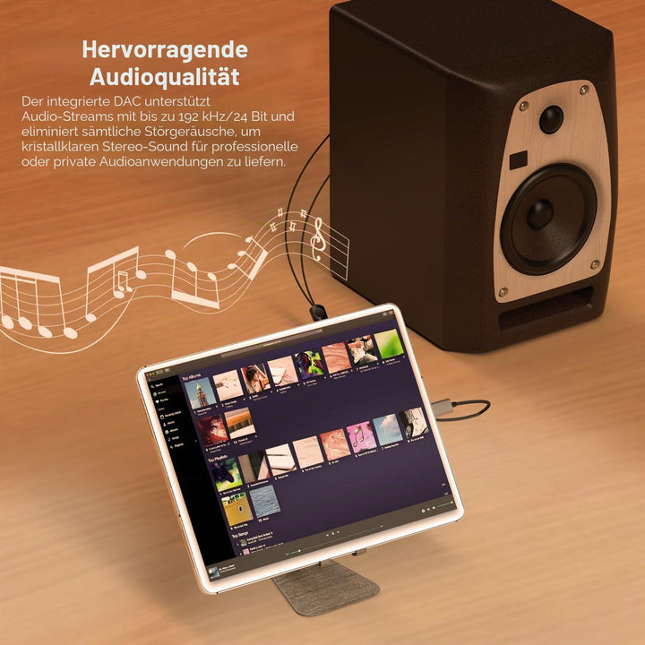 Cubilux USB C auf 2x Cinch (RCA) Stereo Audiokabel, Type C auf RCA AUX mit Hi-Res DAC bis 192 kHz /