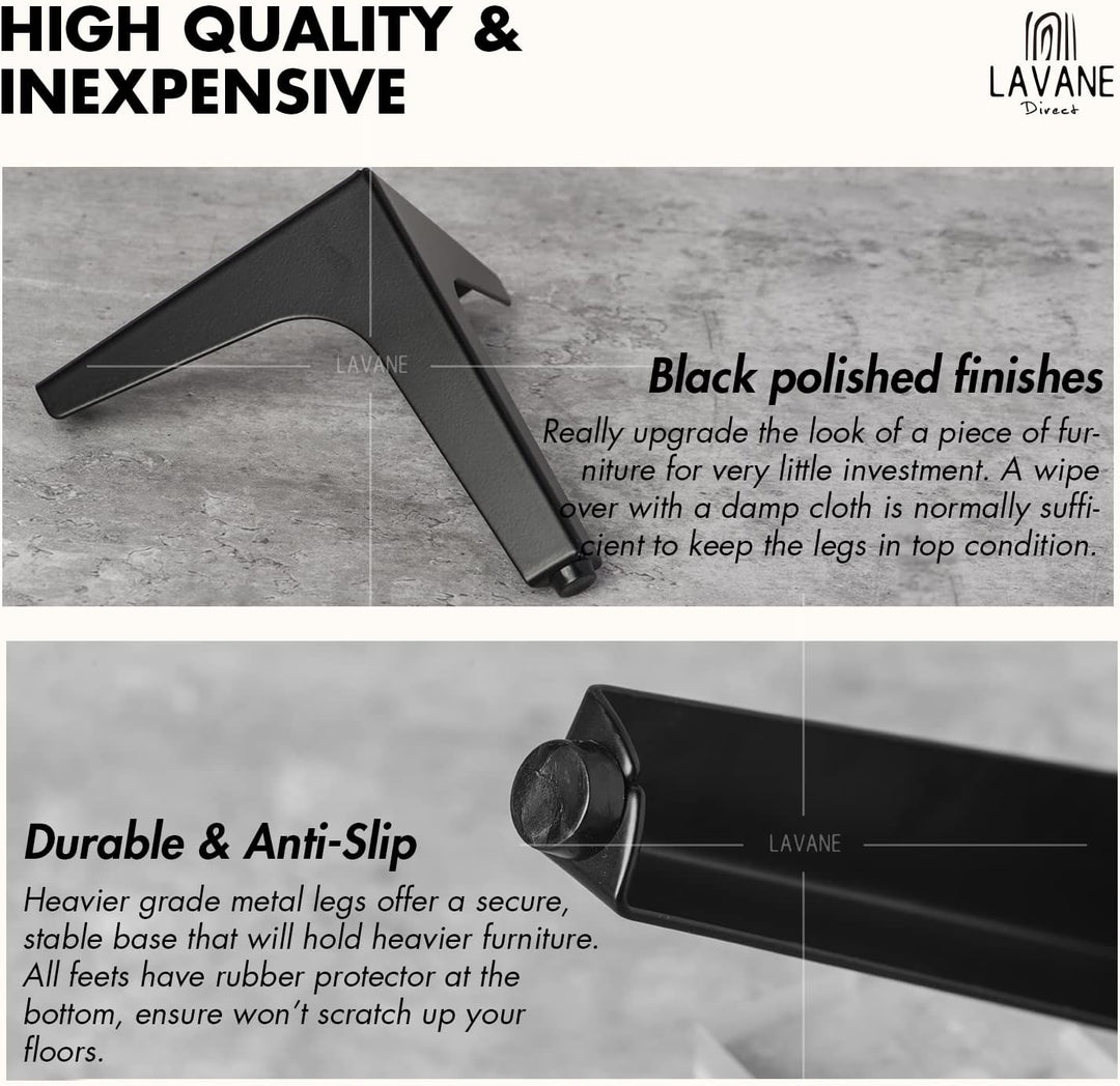 La Vane 4er Set Metall Möbelfüsse (17cm Höhe) Schwarz - Diamant-Dreieck Design für Schrank, Sofa, Co